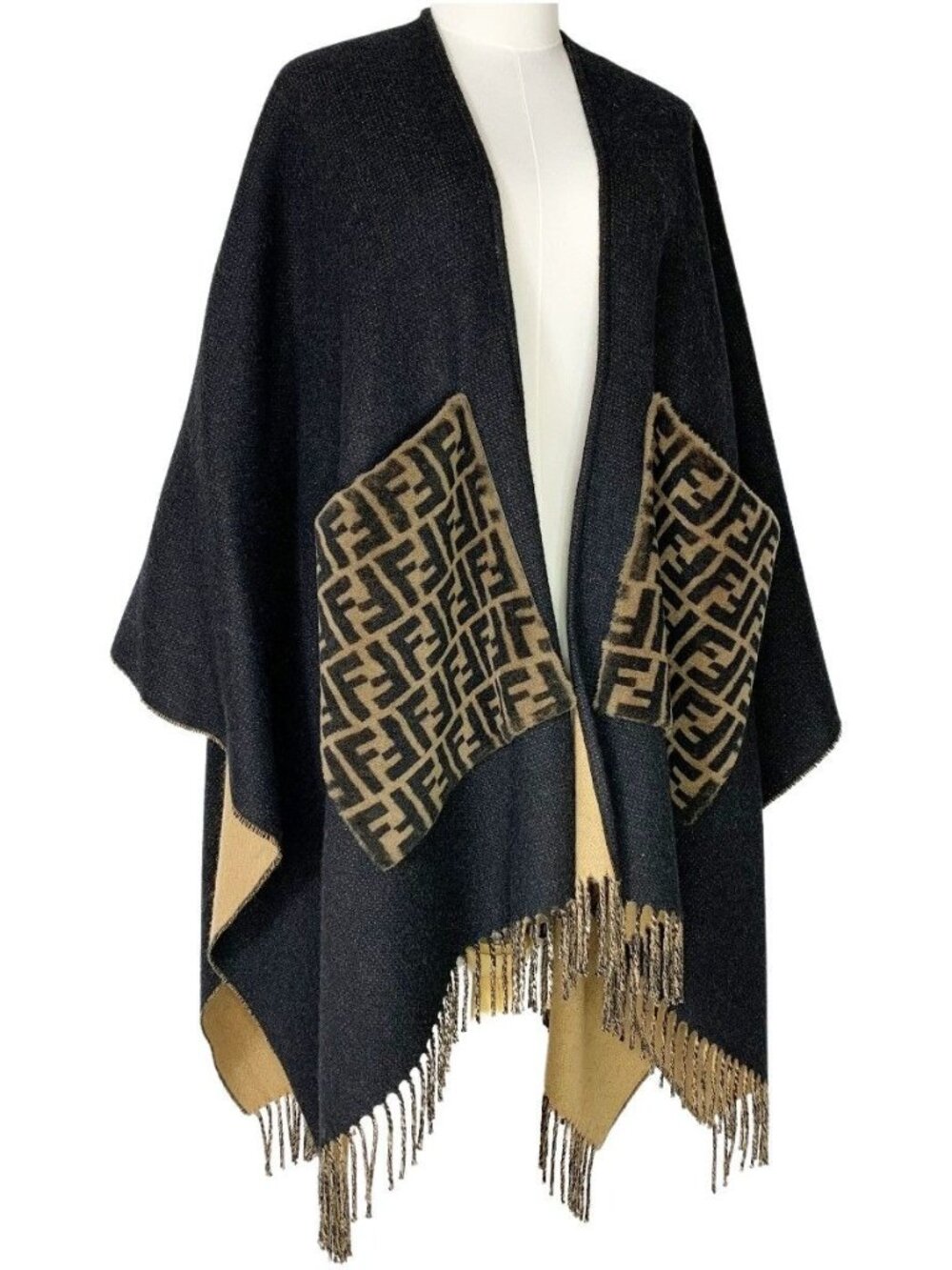 Fendi Poncho Zucca Pattern Black Brown Jacket